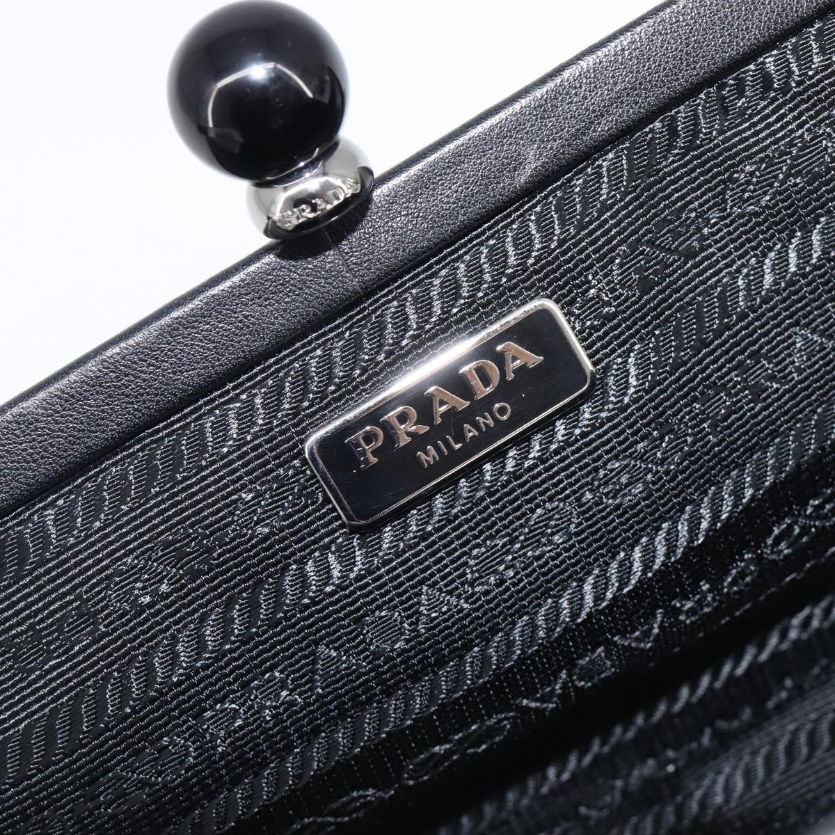 PRADA Gathered Cosmetic Pouch Leather Black Silver Auth 204606V