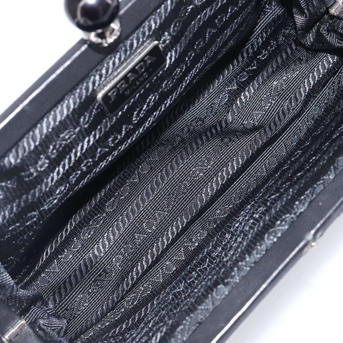 PRADA Gathered Cosmetic Pouch Leather Black Silver Auth 204606V