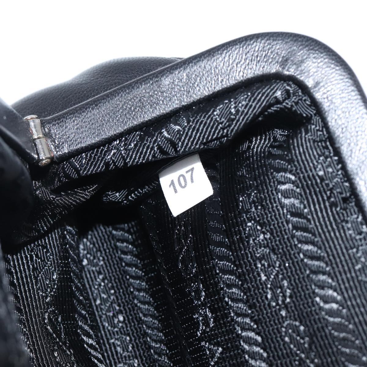 PRADA Gathered Cosmetic Pouch Leather Black Silver Auth 204606V
