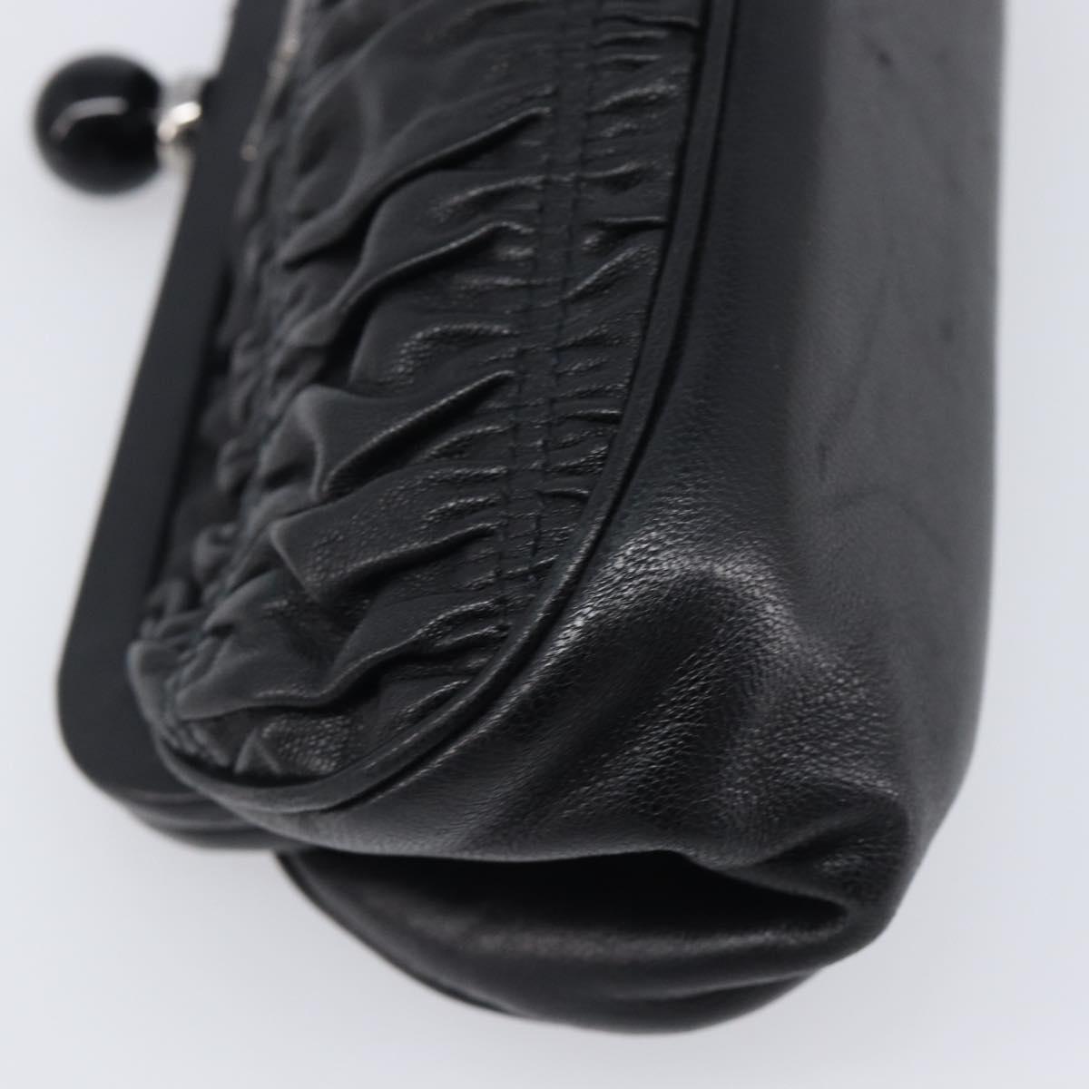 PRADA Gathered Cosmetic Pouch Leather Black Silver Auth 204606V