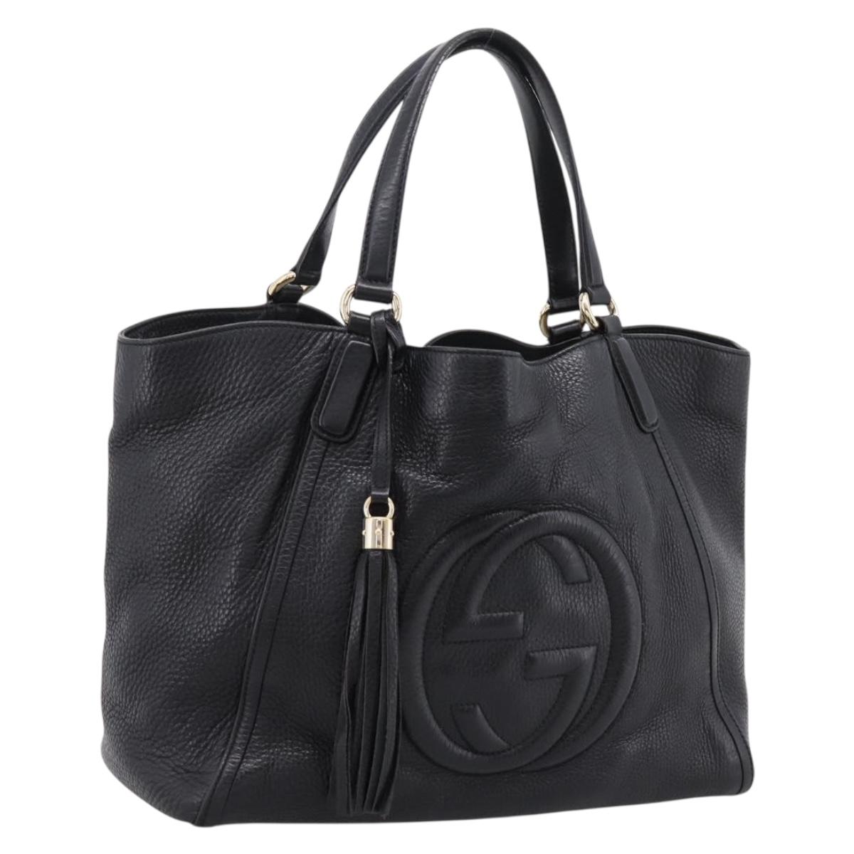 GUCCI Tote Bag Leather Black Gold Tone 282309 Auth 204612V