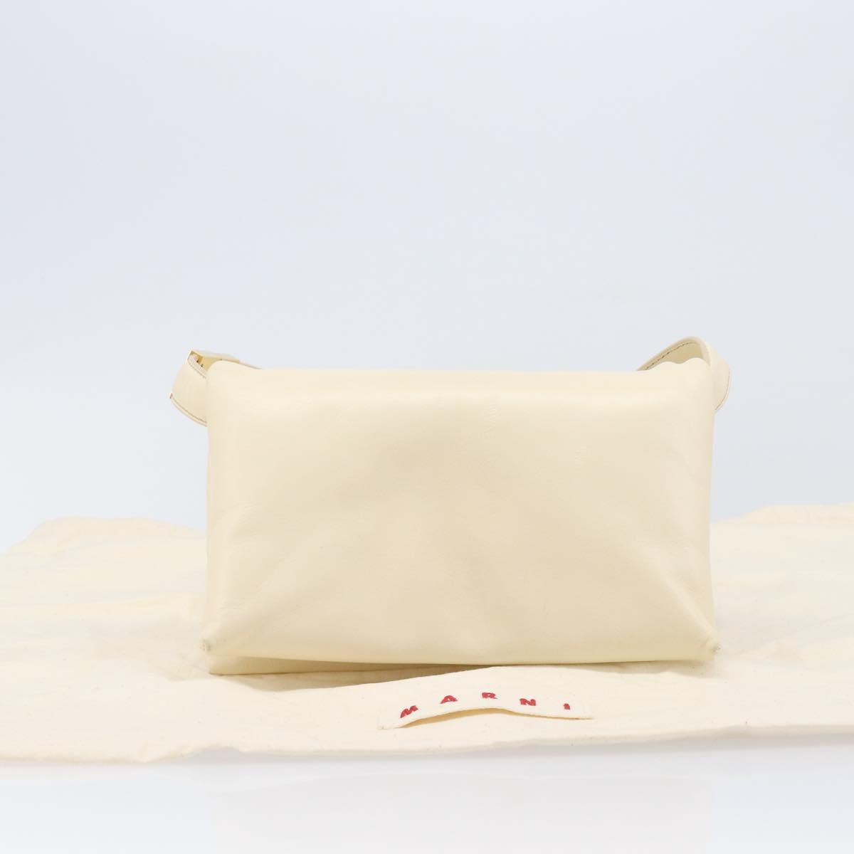 MARNI Prisma Shoulder Bag Leather White Gold Tone Auth 204613A