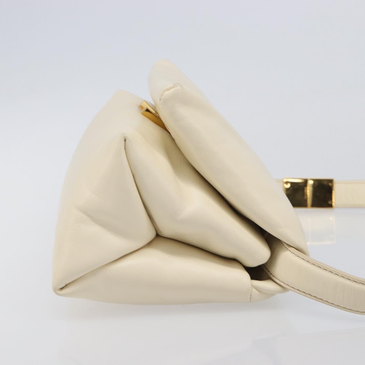 MARNI Prisma Shoulder Bag Leather White Gold Tone Auth 204613A