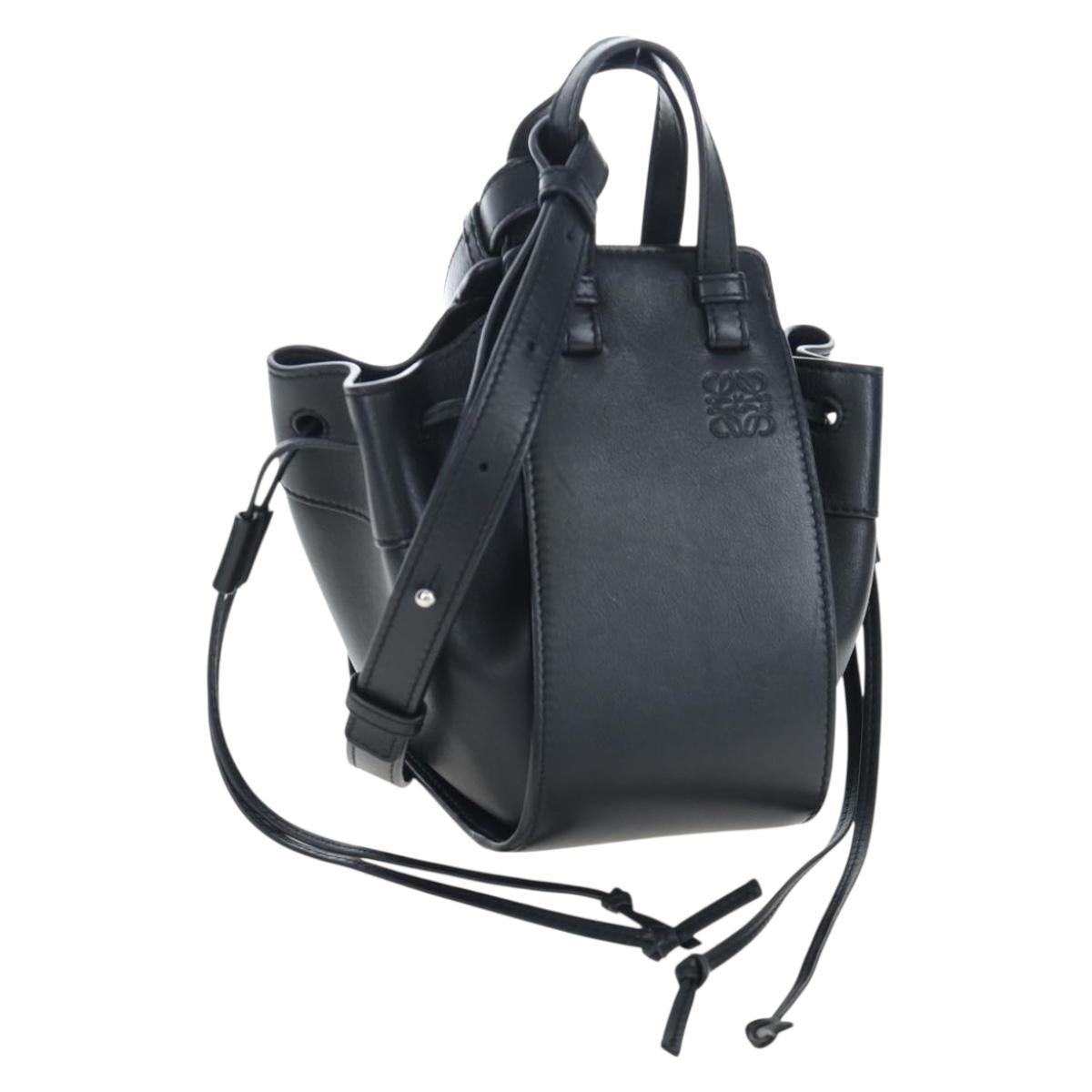 LOEWE Hammock Mini Shoulder Bag Leather 2way Black Silver Auth 204615M