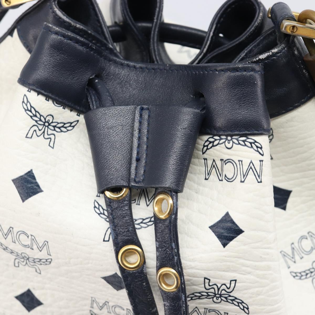 MCM Vicetos Shoulder Bag PVC Leather White Gold Tone Auth 204617