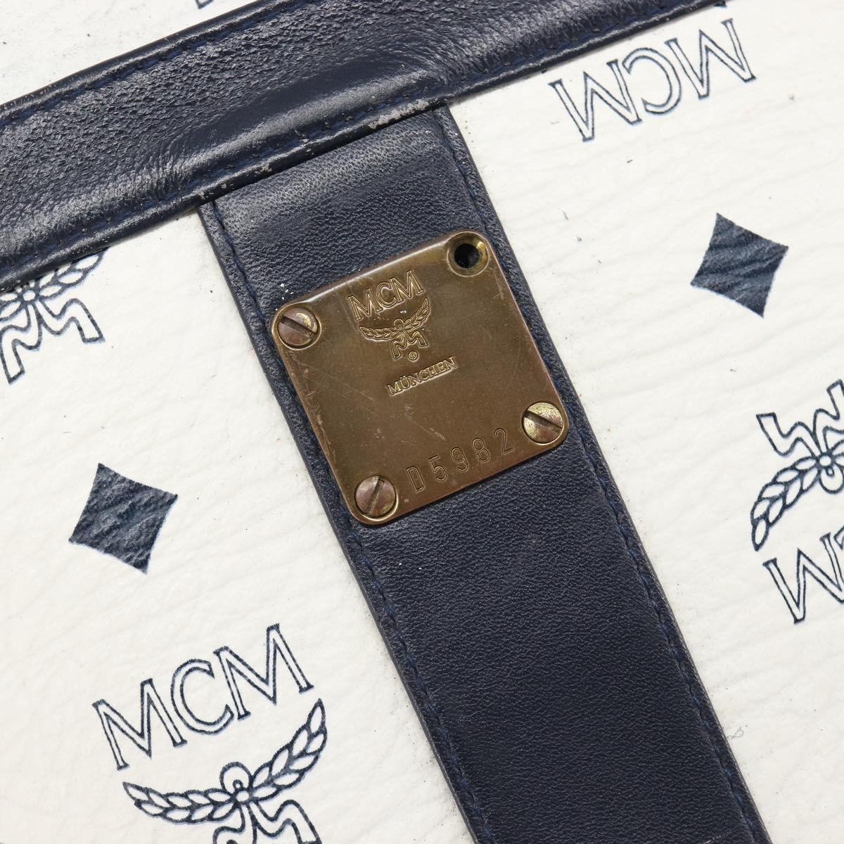 MCM Vicetos Shoulder Bag PVC Leather White Gold Tone Auth 204617