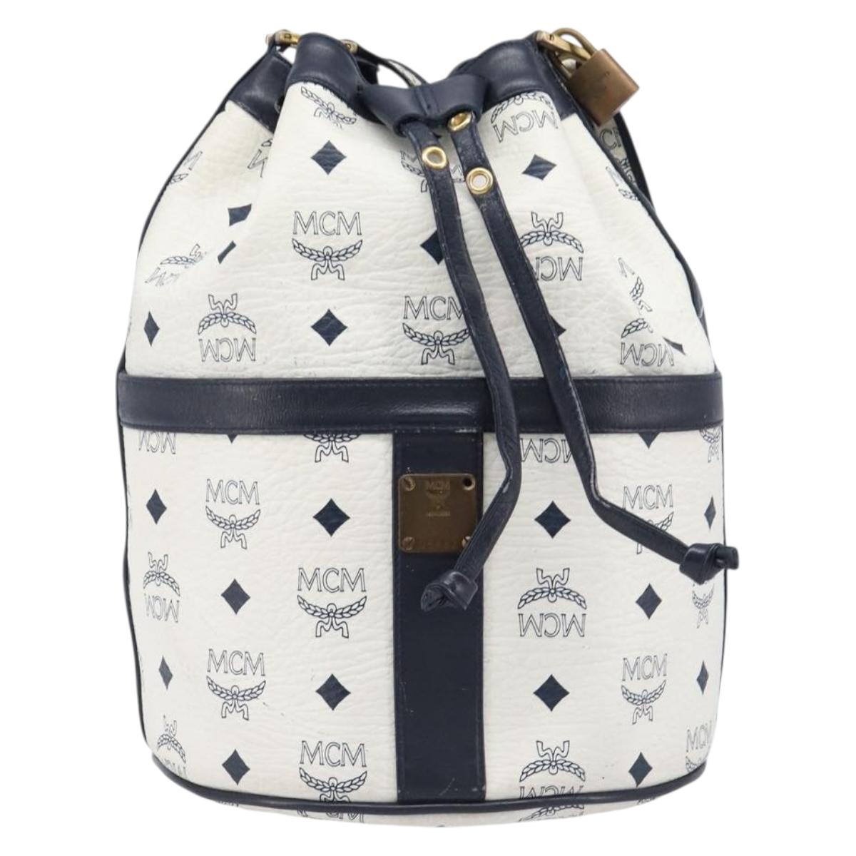 MCM Vicetos Shoulder Bag PVC Leather White Gold Tone Auth 204617