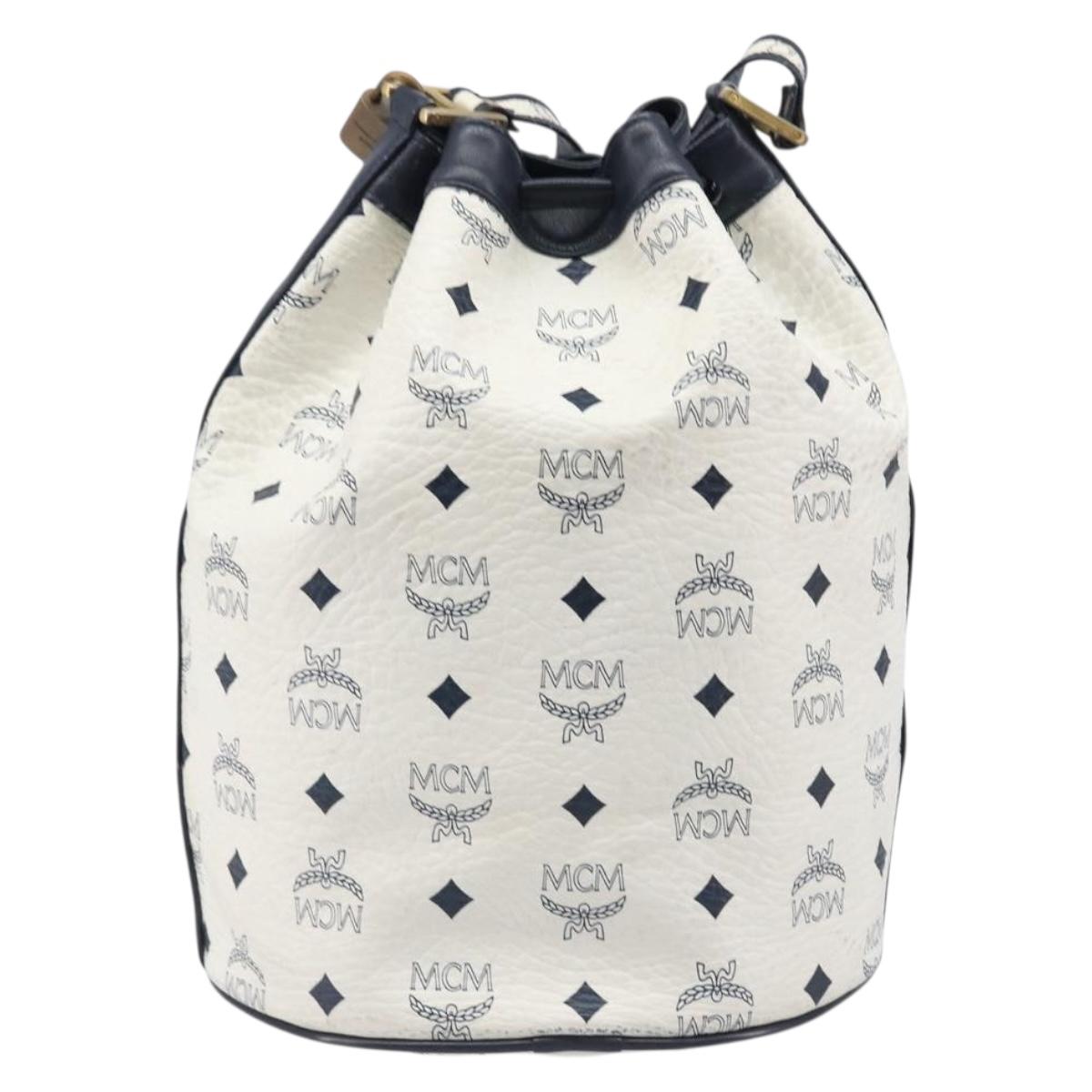 MCM Vicetos Shoulder Bag PVC Leather White Gold Tone Auth 204617