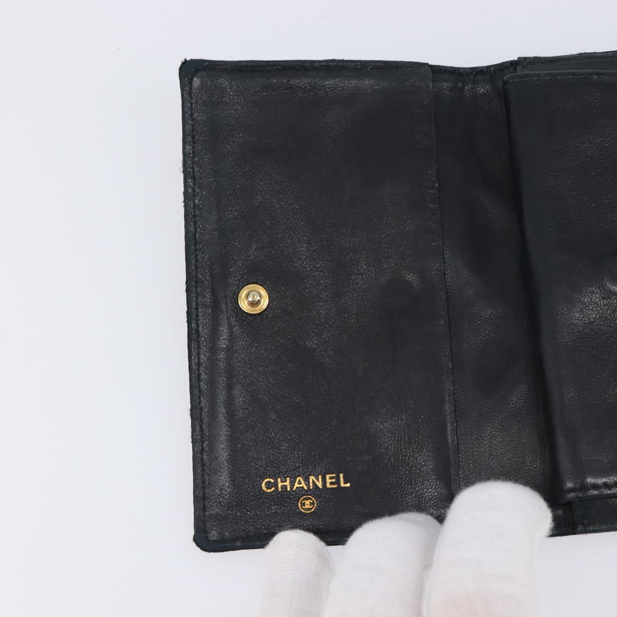 CHANEL Bicolore Card Case Satin Black Gold CC Auth 204618V
