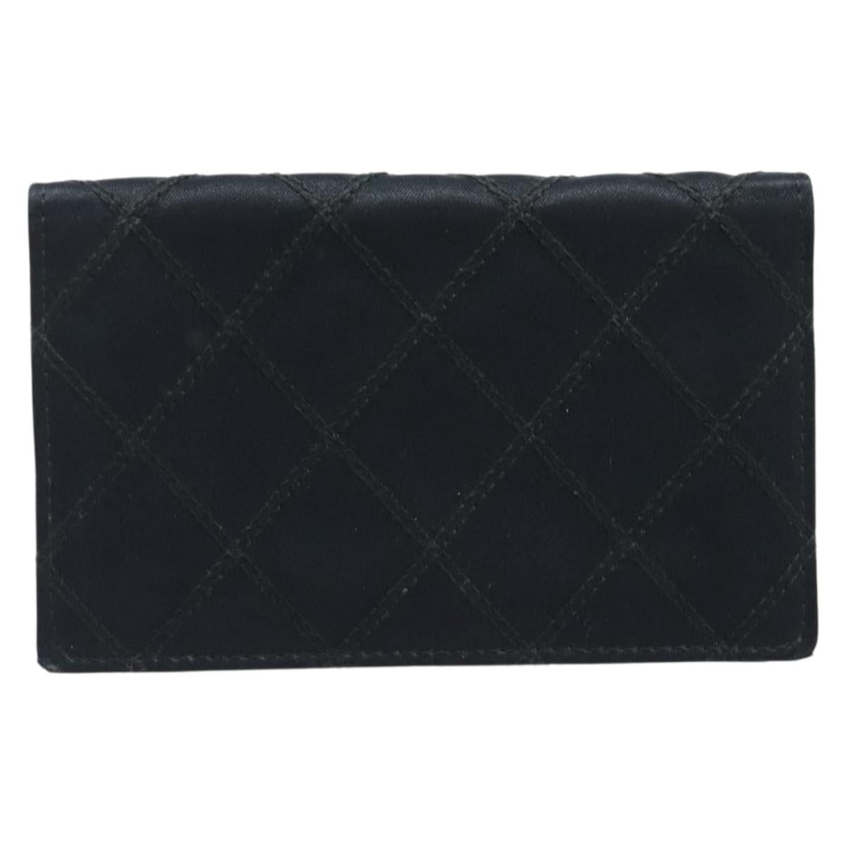 CHANEL Bicolore Card Case Satin Black Gold CC Auth 204618V