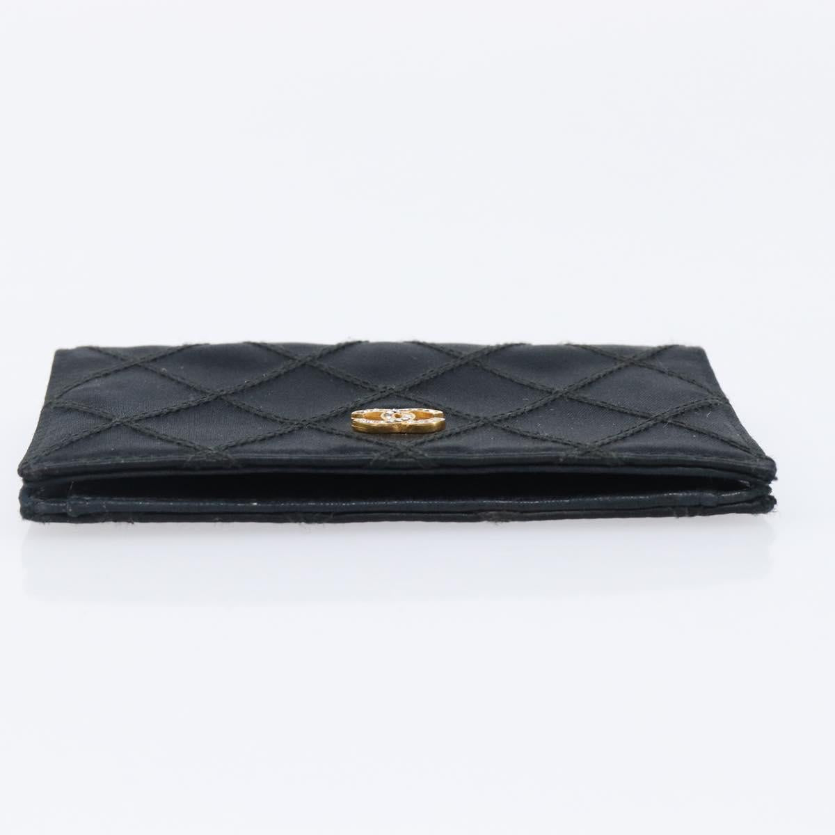CHANEL Bicolore Card Case Satin Black Gold CC Auth 204618V