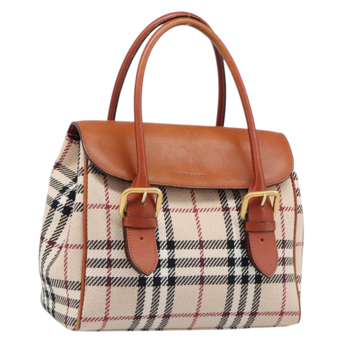BURBERRY Nova Check Hand Bag Canvas Beige Gold Tone Auth 204621V