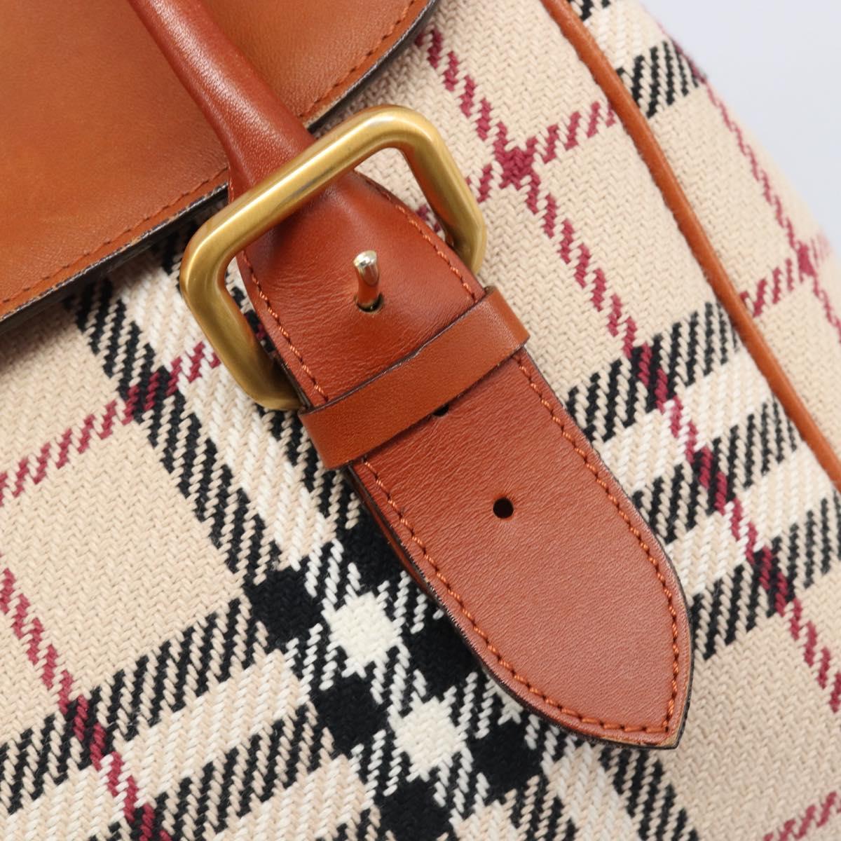 BURBERRY Nova Check Hand Bag Canvas Beige Gold Tone Auth 204621V