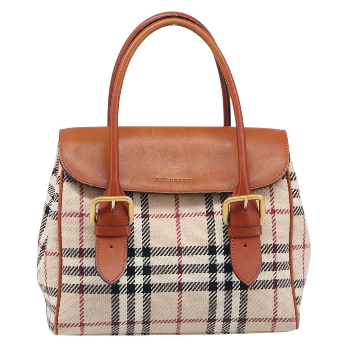 BURBERRY Nova Check Hand Bag Canvas Beige Gold Tone Auth 204621V