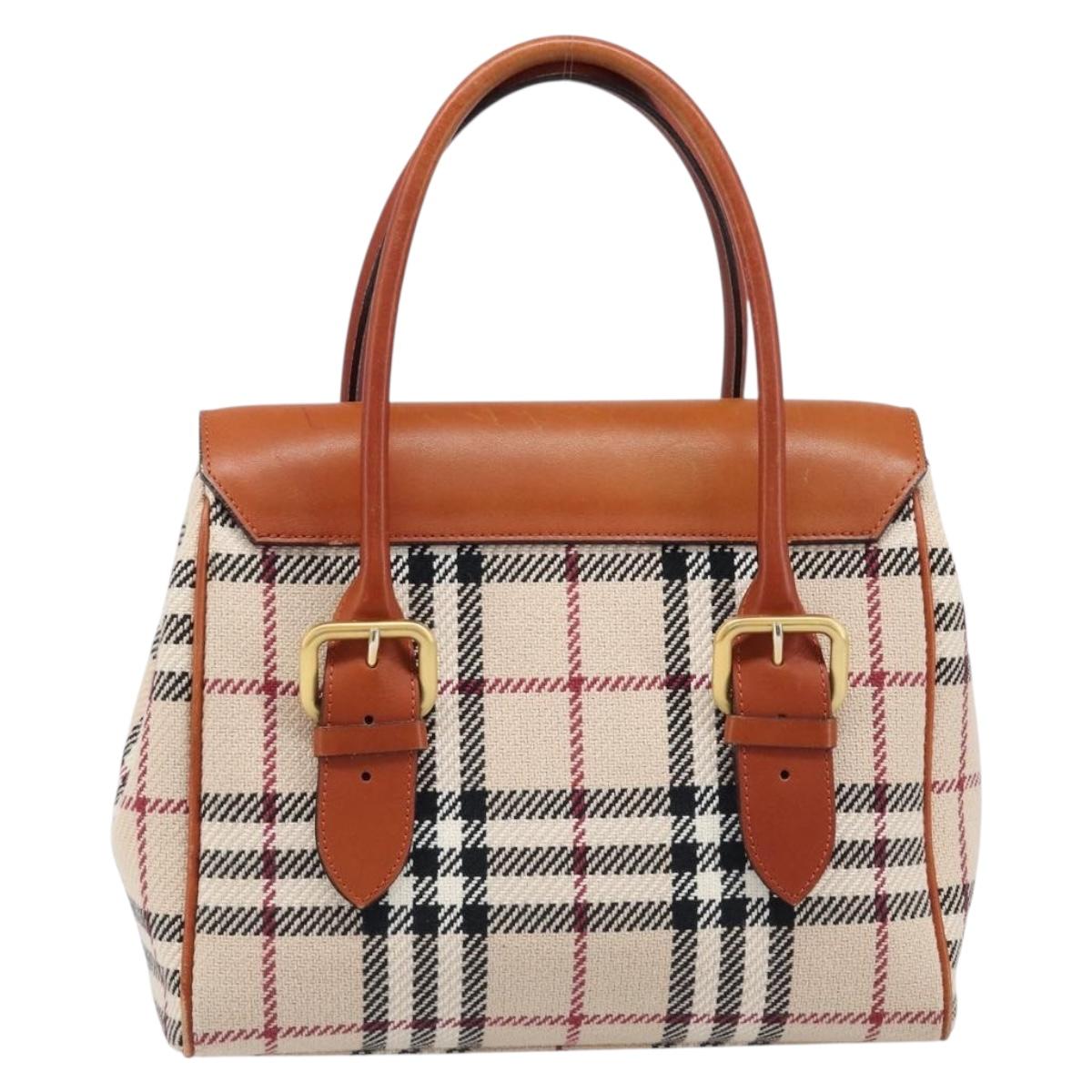 BURBERRY Nova Check Hand Bag Canvas Beige Gold Tone Auth 204621V