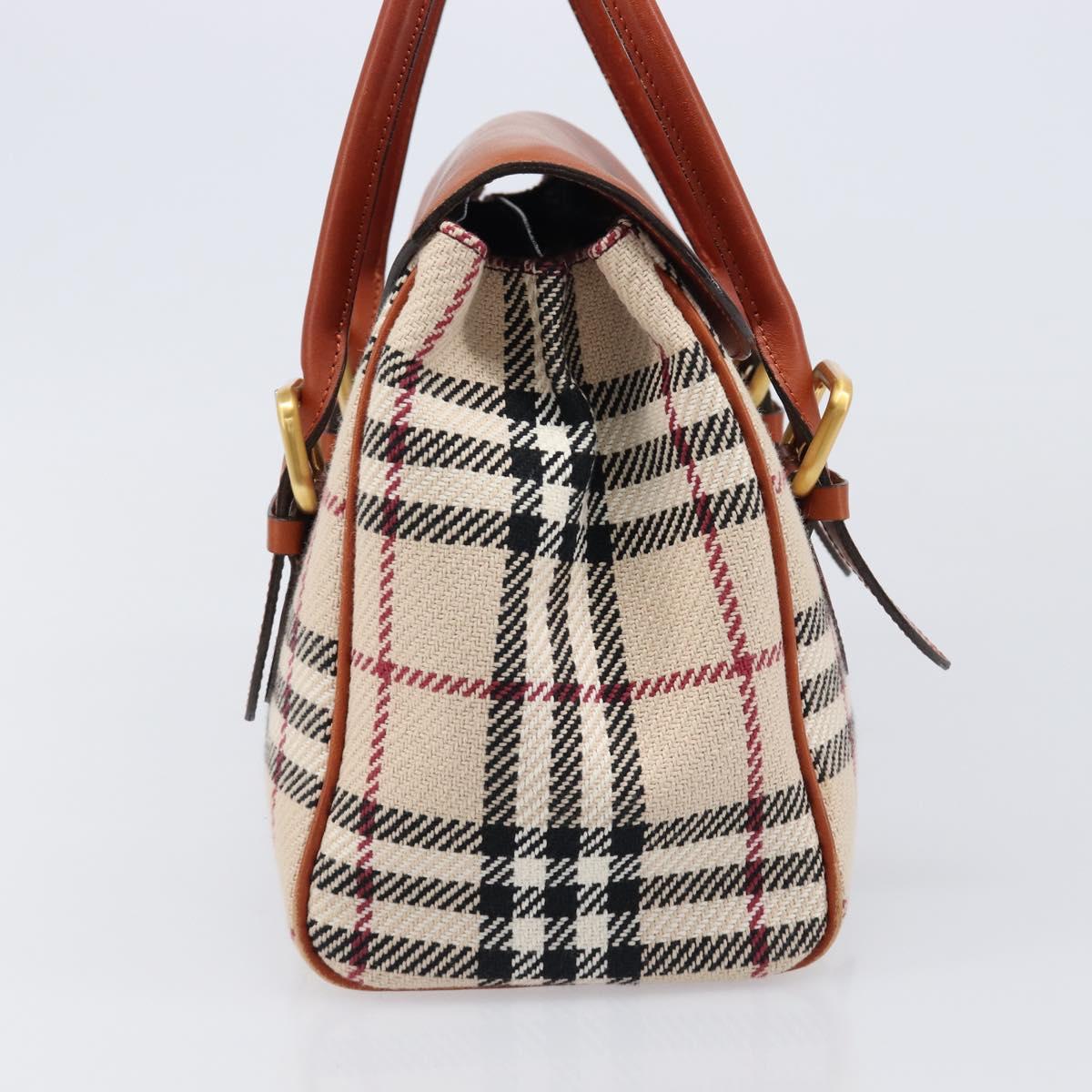 BURBERRY Nova Check Hand Bag Canvas Beige Gold Tone Auth 204621V