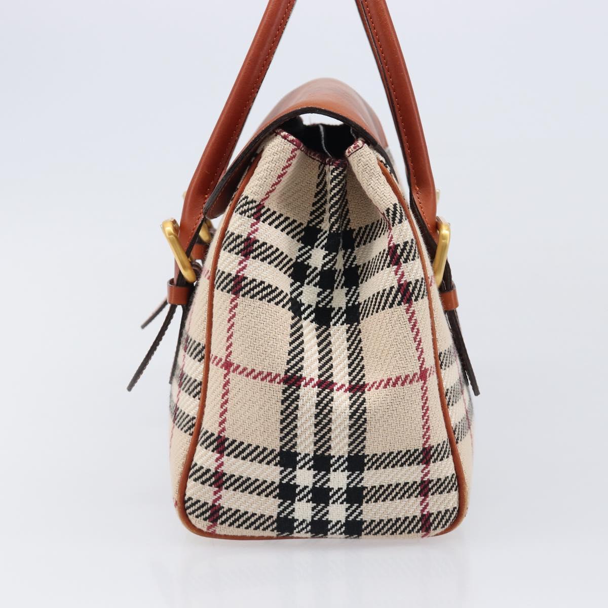 BURBERRY Nova Check Hand Bag Canvas Beige Gold Tone Auth 204621V