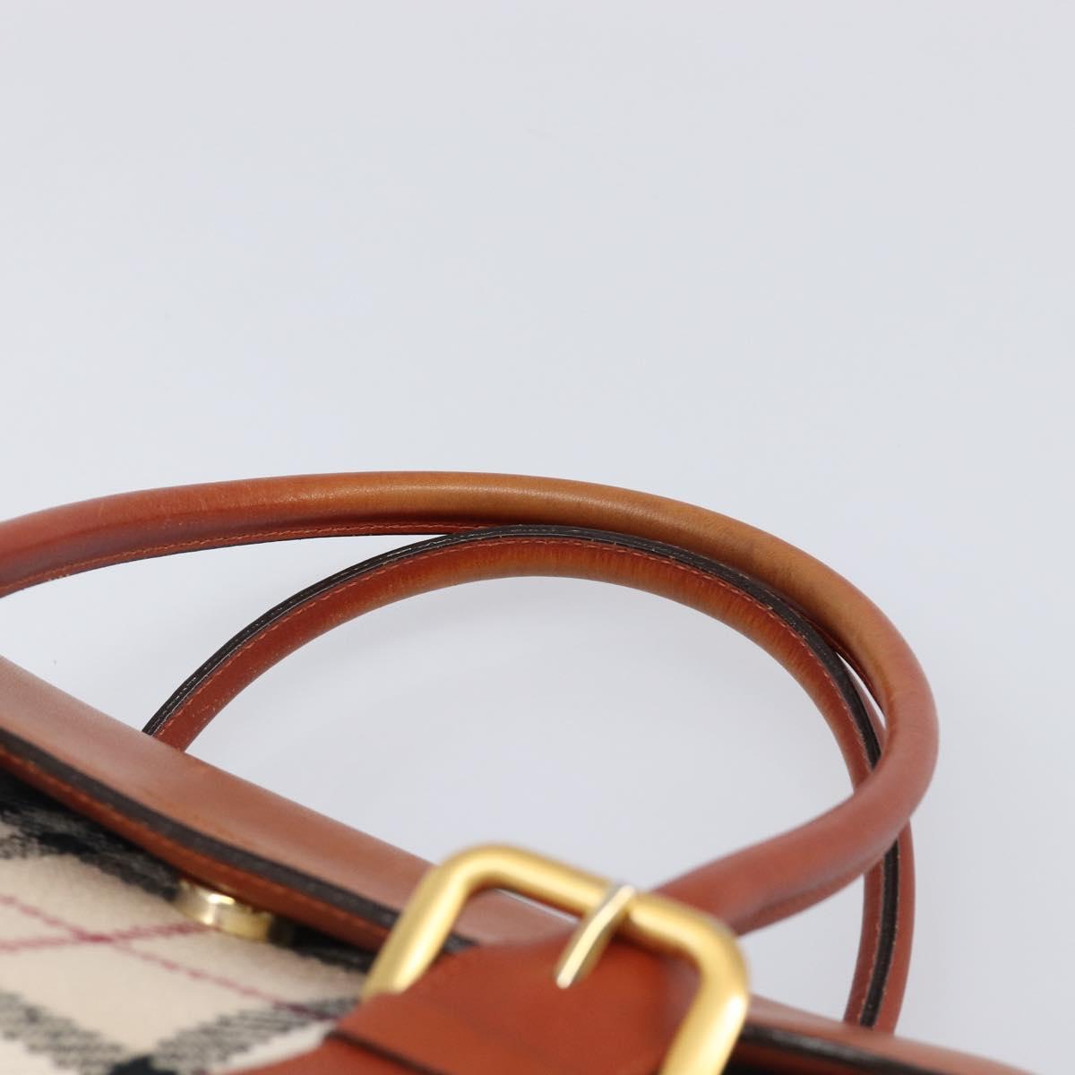 BURBERRY Nova Check Hand Bag Canvas Beige Gold Tone Auth 204621V