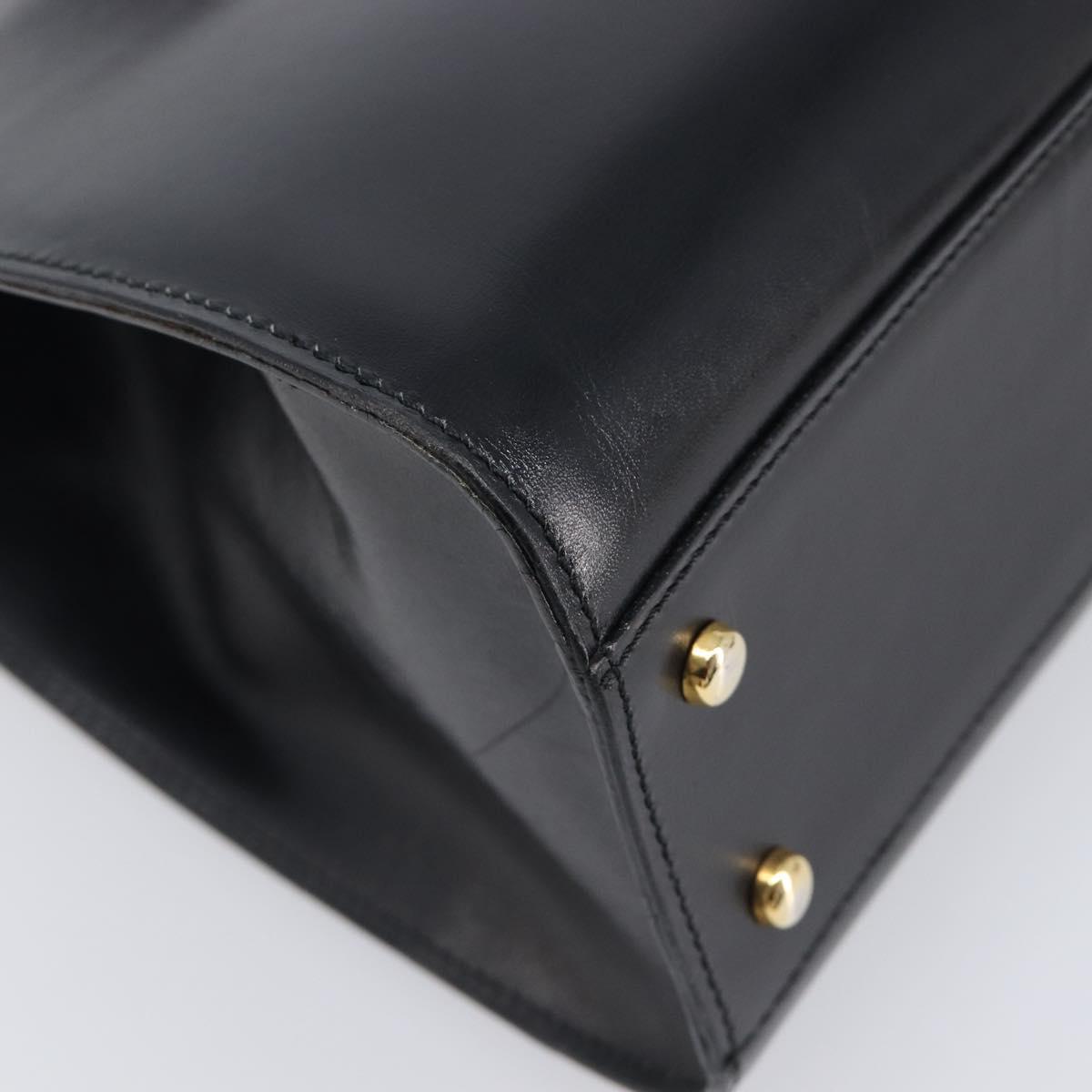 CELINE Horse Carriage Hand Bag Leather Black Gold Tone Auth 204622V