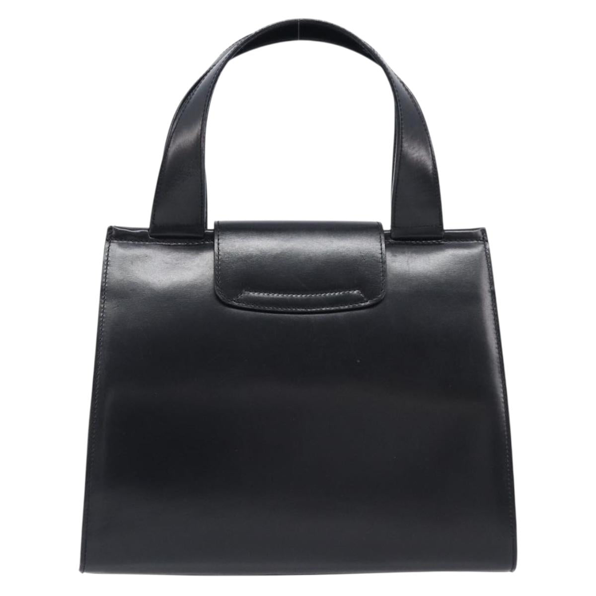 CELINE Horse Carriage Hand Bag Leather Black Gold Tone Auth 204622V