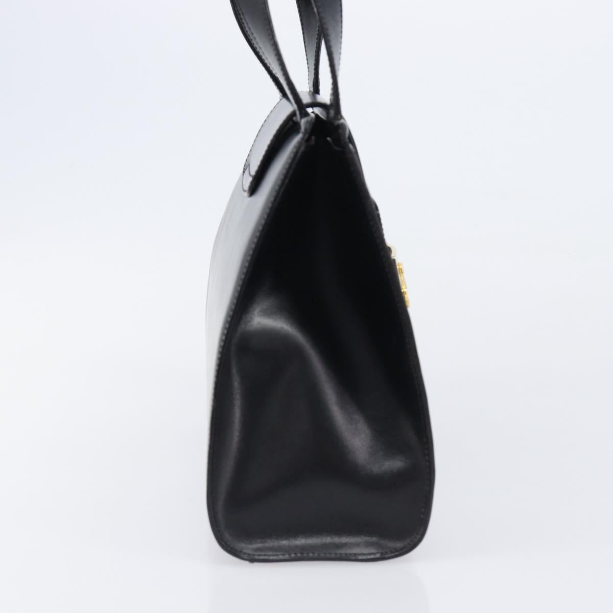 CELINE Horse Carriage Hand Bag Leather Black Gold Tone Auth 204622V