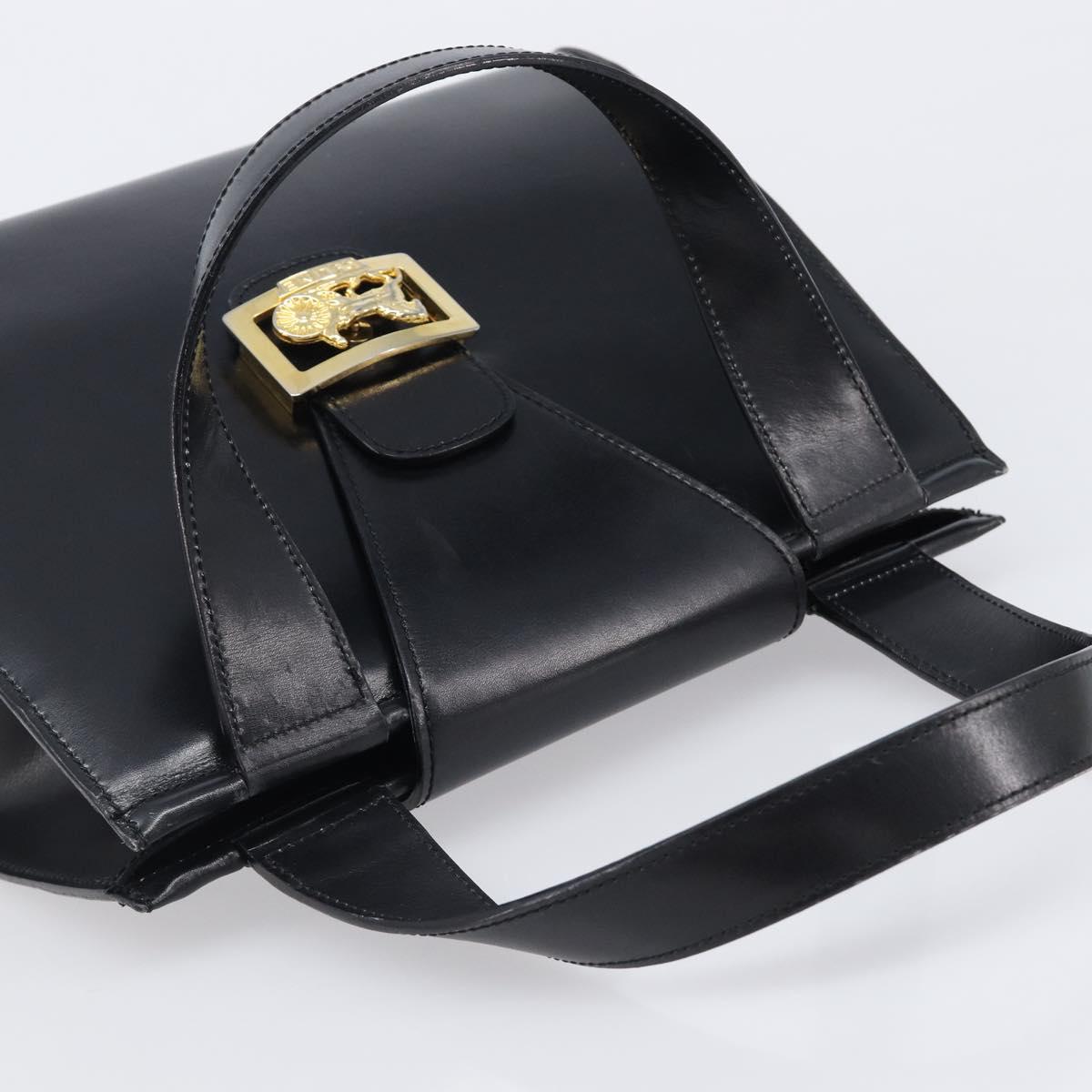 CELINE Horse Carriage Hand Bag Leather Black Gold Tone Auth 204622V