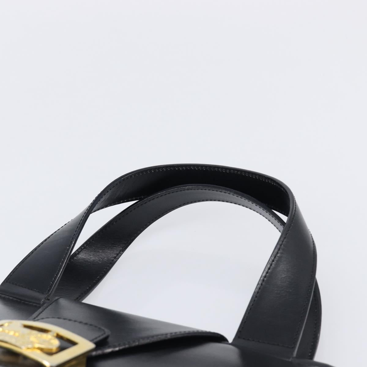 CELINE Horse Carriage Hand Bag Leather Black Gold Tone Auth 204622V
