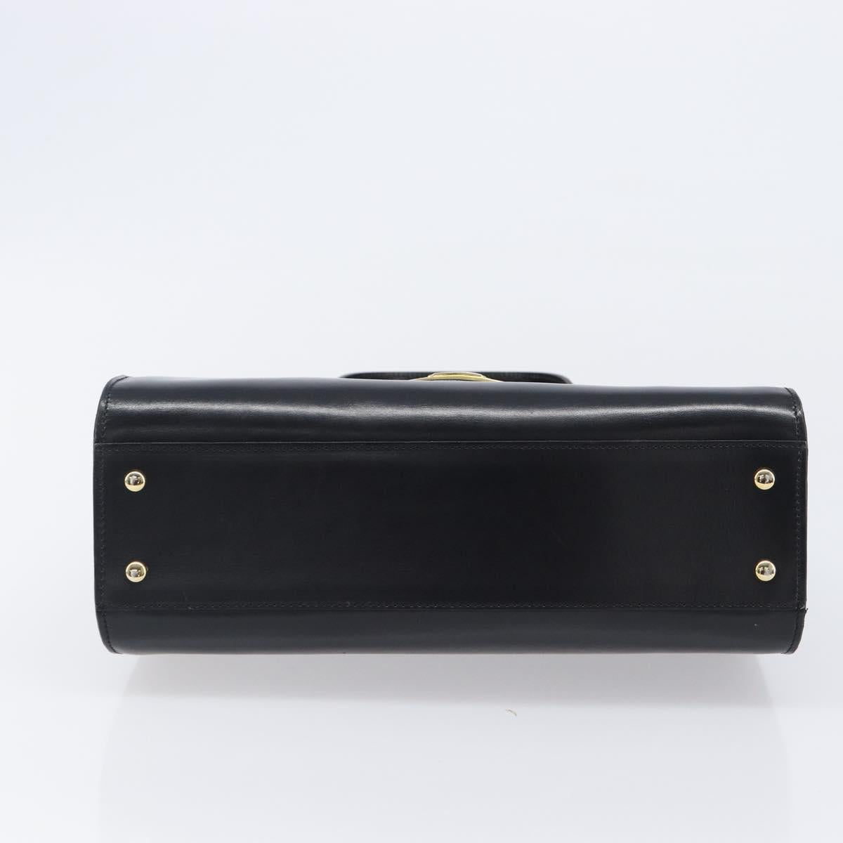 CELINE Horse Carriage Hand Bag Leather Black Gold Tone Auth 204622V