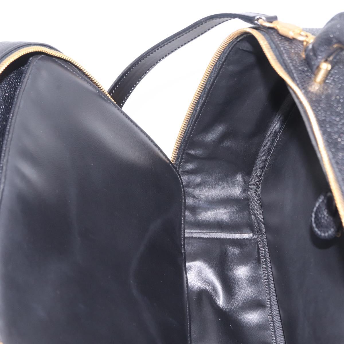 CHANEL Vanity Shoulder Bag Caviar Skin 2way Black Gold Tone CC Auth 204624V