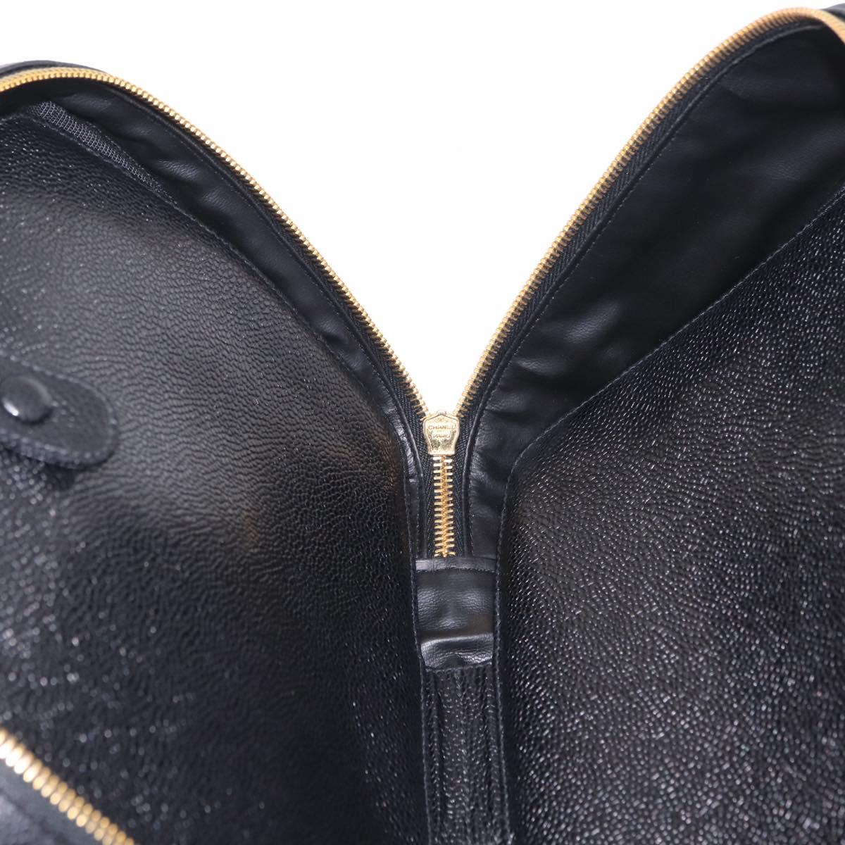 CHANEL Vanity Shoulder Bag Caviar Skin 2way Black Gold Tone CC Auth 204624V