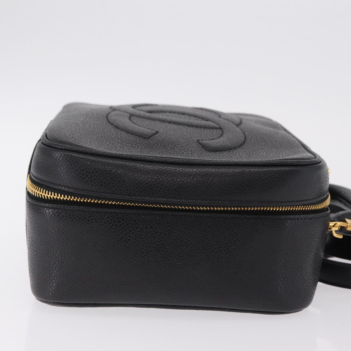 CHANEL Vanity Shoulder Bag Caviar Skin 2way Black Gold Tone CC Auth 204624V