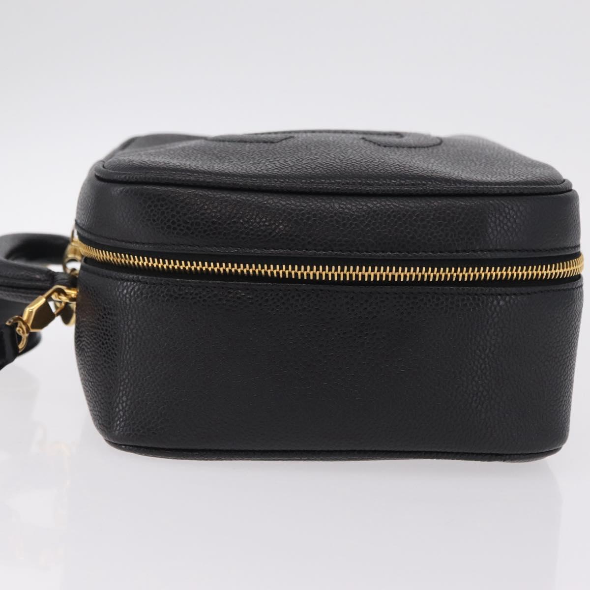 CHANEL Vanity Shoulder Bag Caviar Skin 2way Black Gold Tone CC Auth 204624V