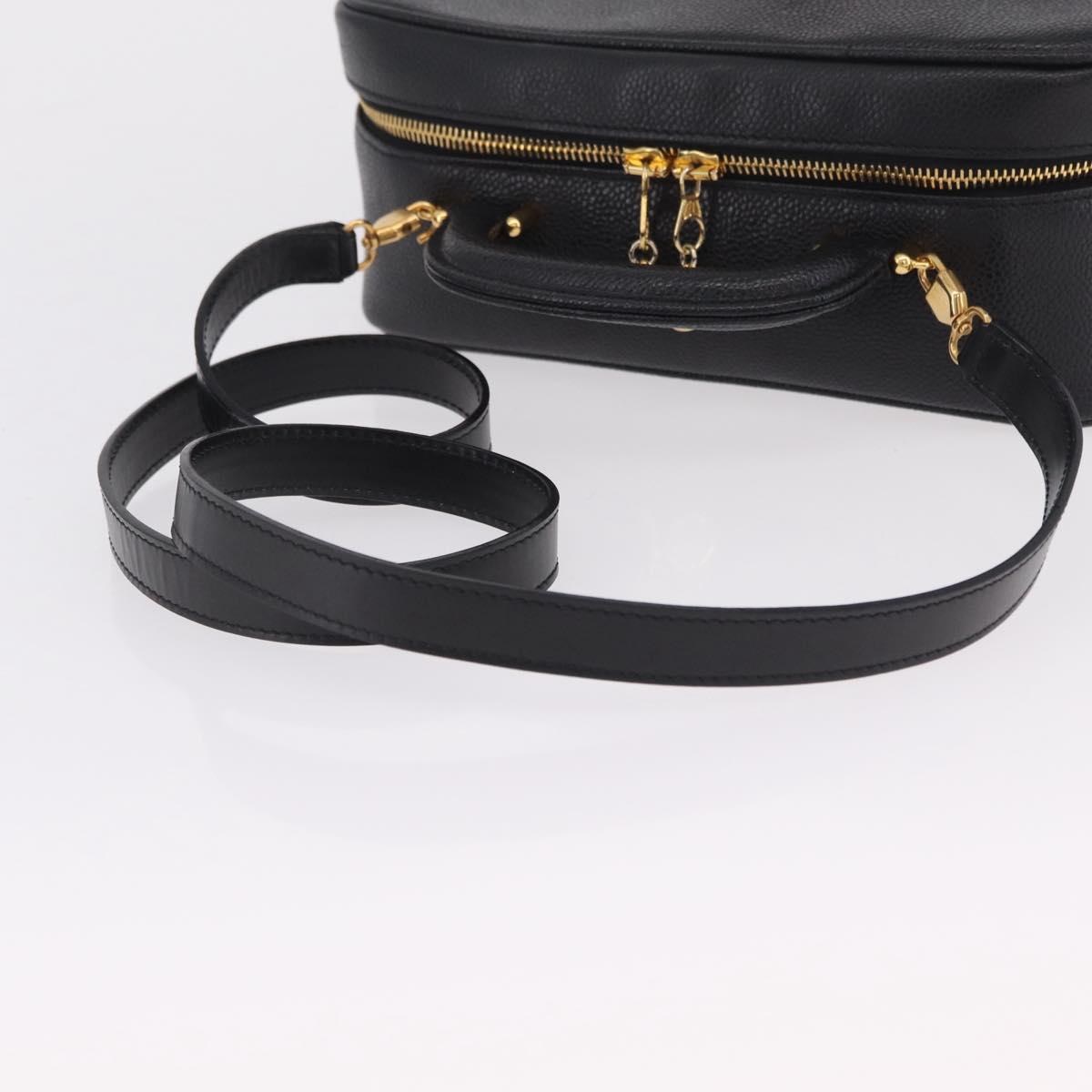 CHANEL Vanity Shoulder Bag Caviar Skin 2way Black Gold Tone CC Auth 204624V