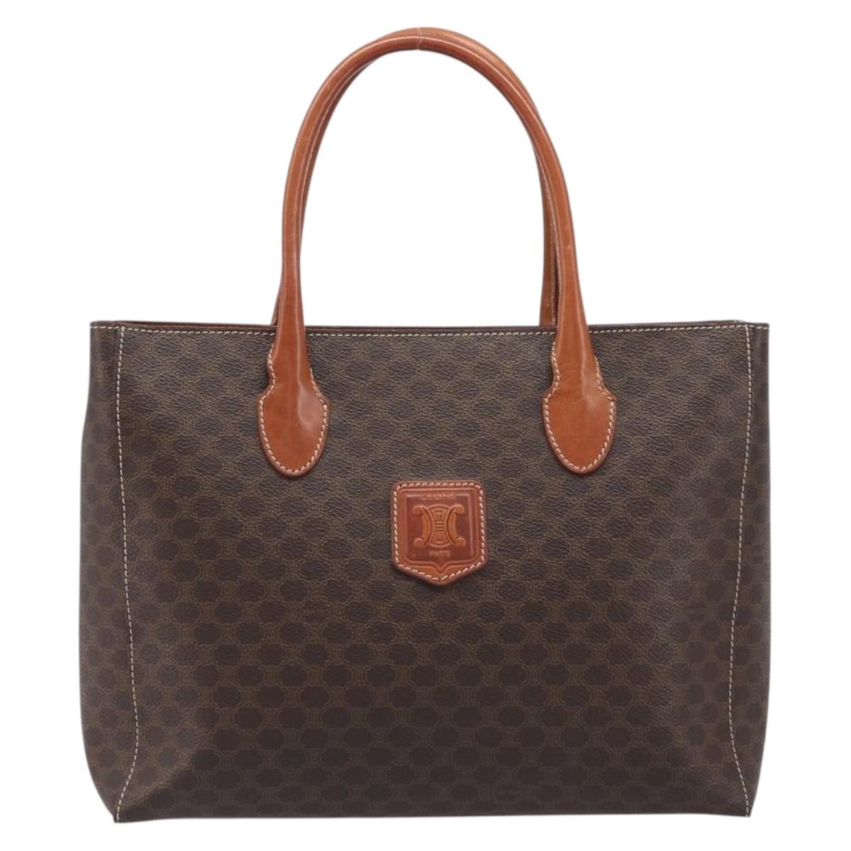 CELINE Macadam Hand Bag PVC Leather Brown Gold Tone Auth 204628V