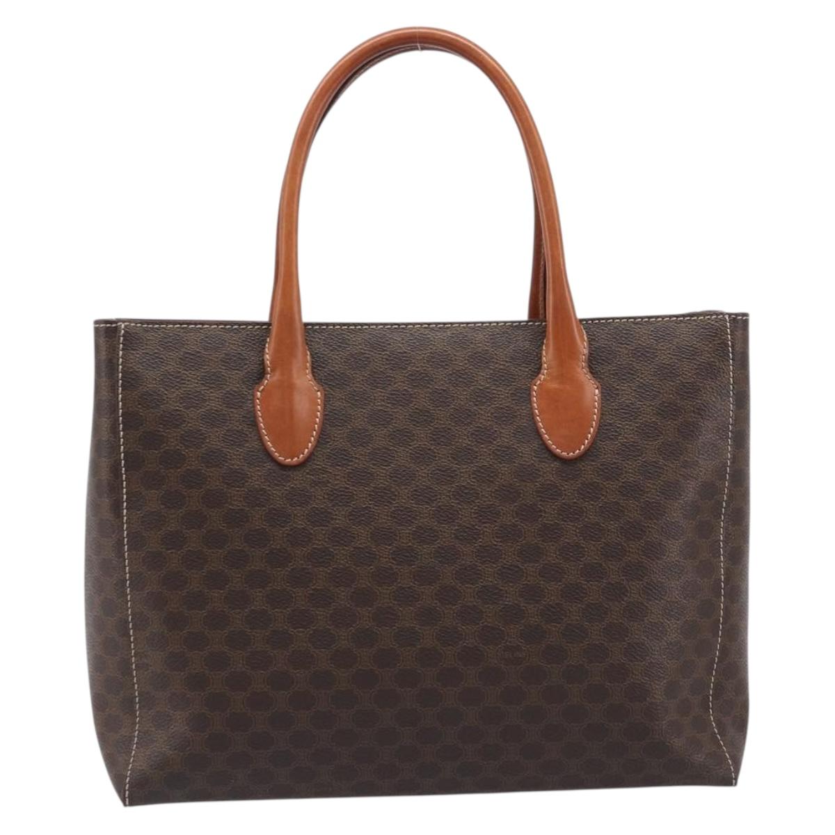 CELINE Macadam Hand Bag PVC Leather Brown Gold Tone Auth 204628V