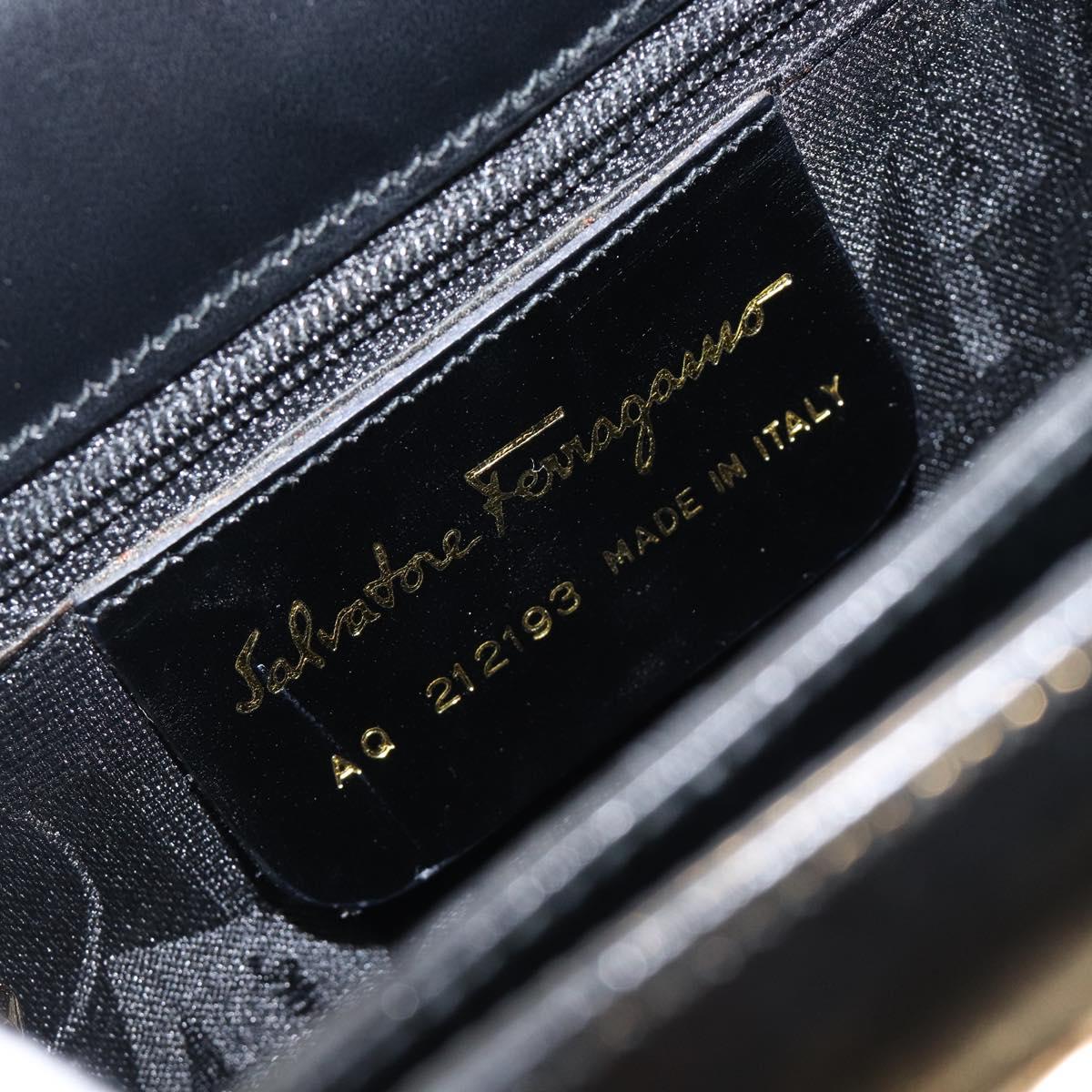 Salvatore Ferragamo Gancini Hand Bag Leather 2way Black Gold Tone Auth 204629V