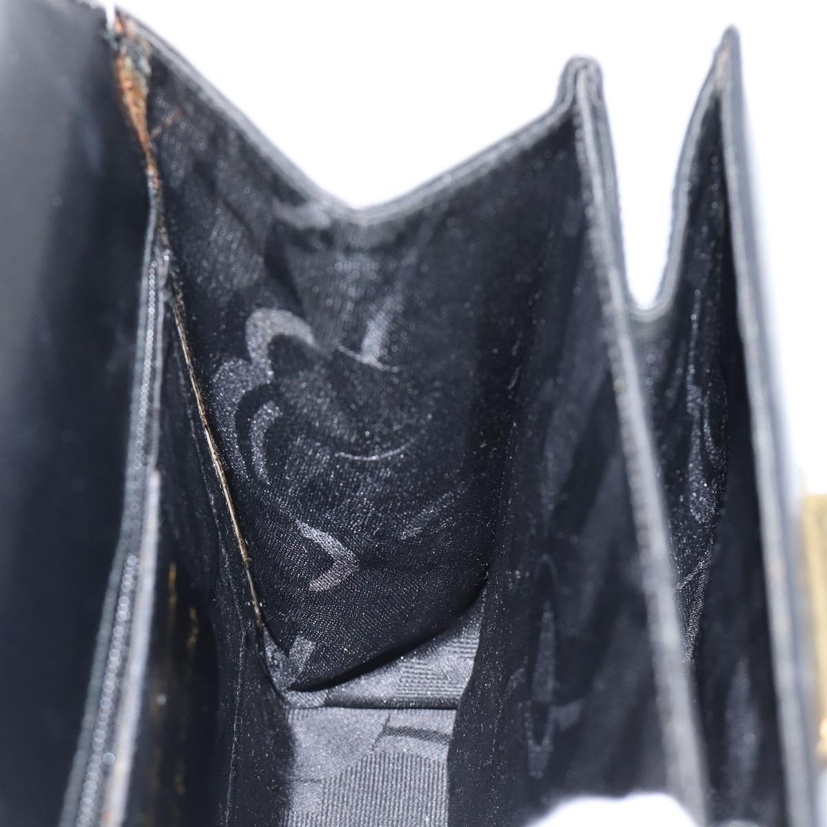 Salvatore Ferragamo Gancini Hand Bag Leather 2way Black Gold Tone Auth 204629V