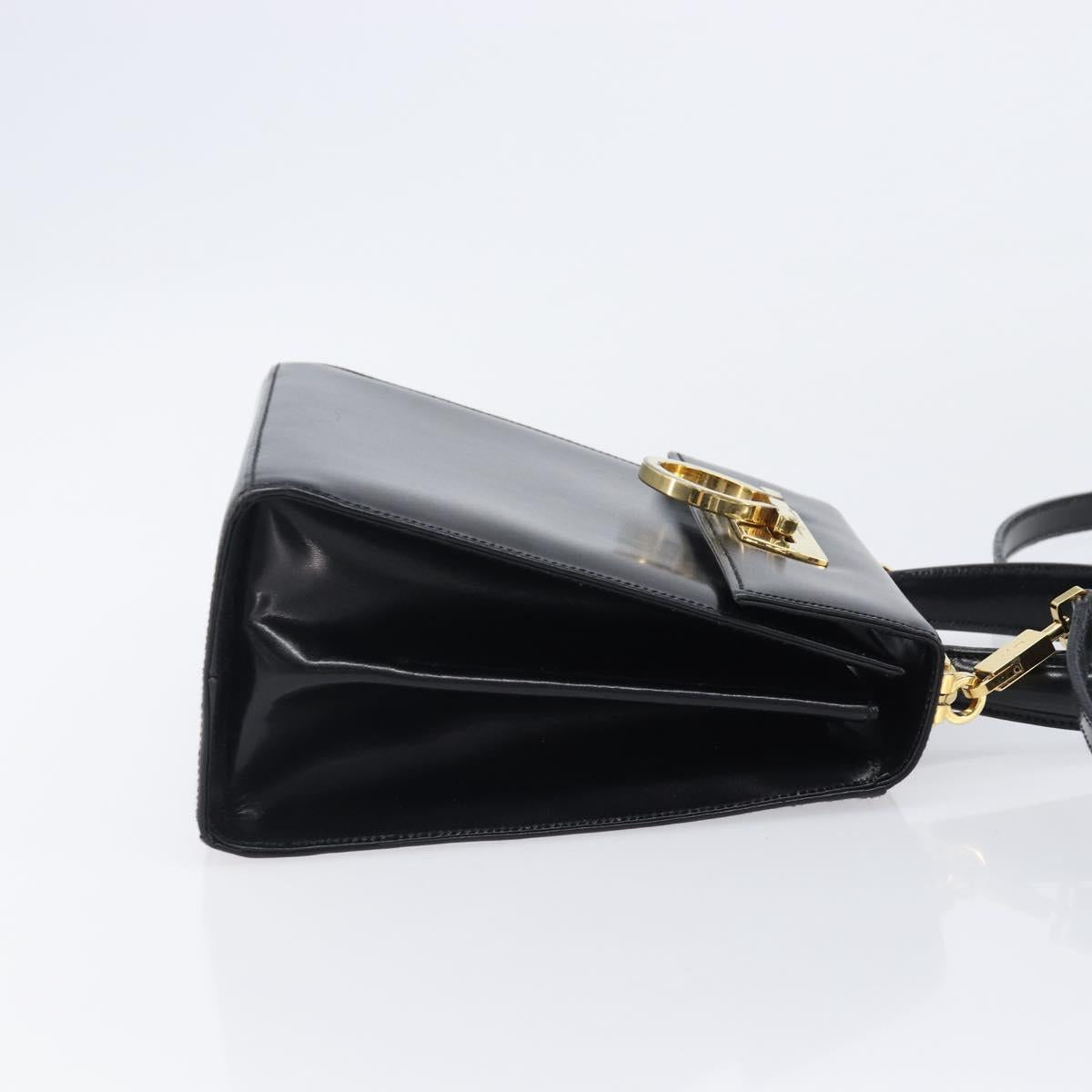 Salvatore Ferragamo Gancini Hand Bag Leather 2way Black Gold Tone Auth 204629V