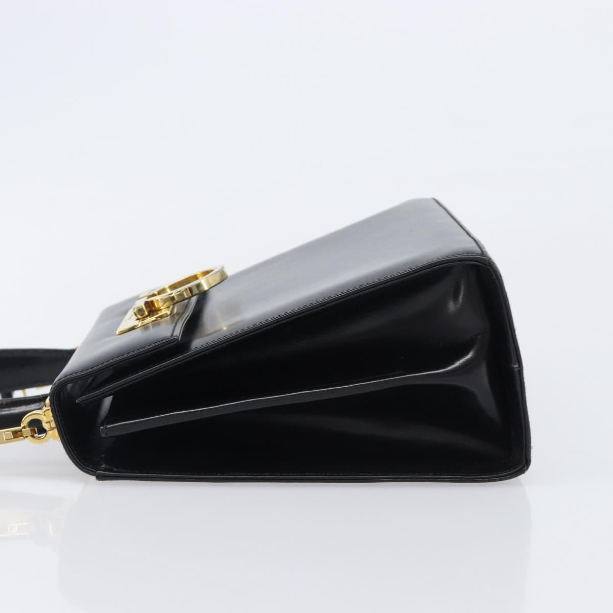 Salvatore Ferragamo Gancini Hand Bag Leather 2way Black Gold Tone Auth 204629V