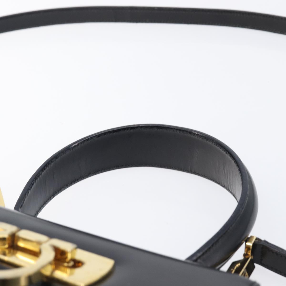 Salvatore Ferragamo Gancini Hand Bag Leather 2way Black Gold Tone Auth 204629V