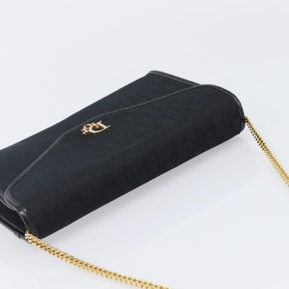 Christian Dior Trotter Canvas Chain Shoulder Bag Black Gold Tone Auth 204630V