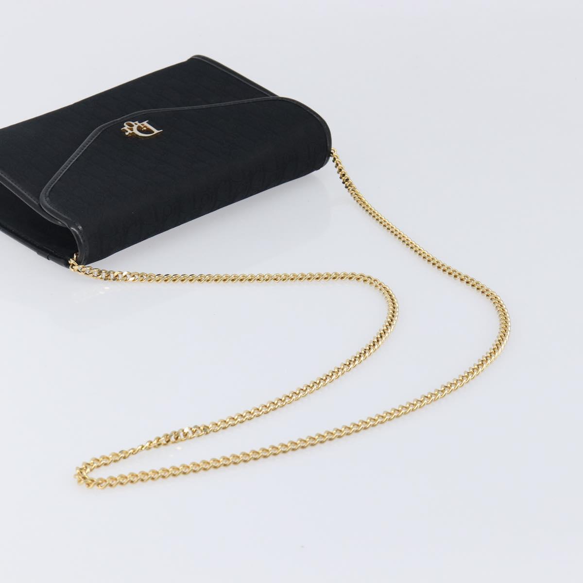 Christian Dior Trotter Canvas Chain Shoulder Bag Black Gold Tone Auth 204630V