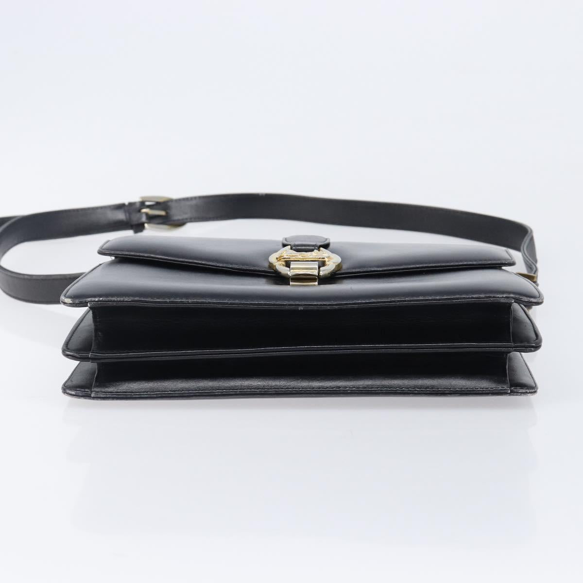 CELINE Horse Carriage Shoulder Bag Leather Black Gold Tone Auth 204631