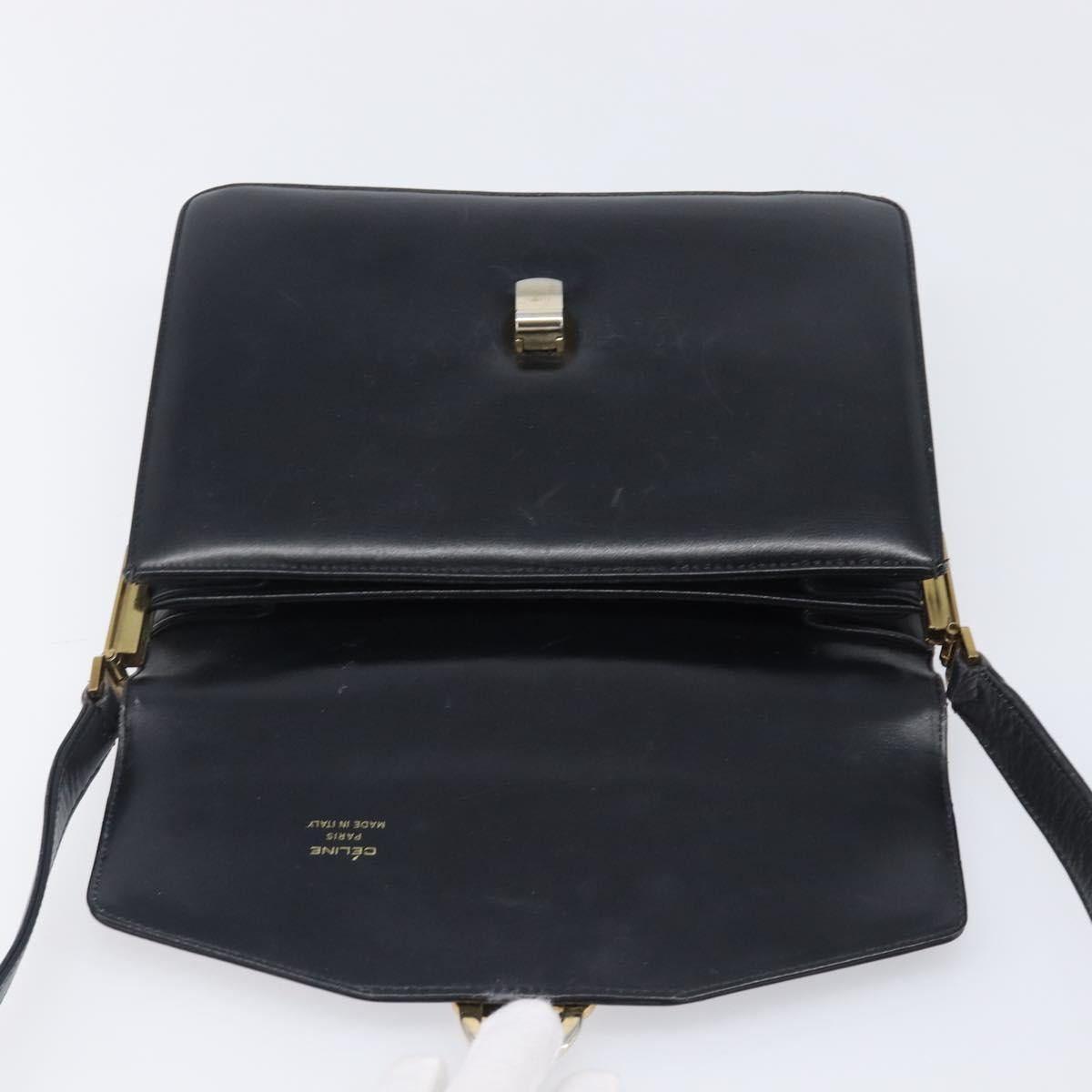 CELINE Horse Carriage Shoulder Bag Leather Black Gold Tone Auth 204631