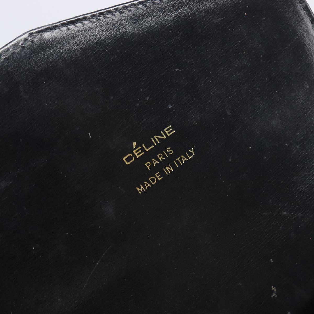 CELINE Horse Carriage Shoulder Bag Leather Black Gold Tone Auth 204631