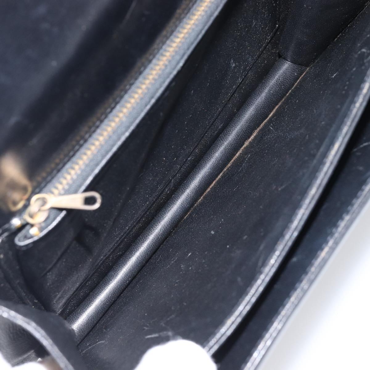 CELINE Horse Carriage Shoulder Bag Leather Black Gold Tone Auth 204631