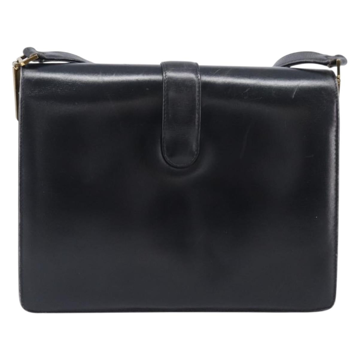 CELINE Horse Carriage Shoulder Bag Leather Black Gold Tone Auth 204631