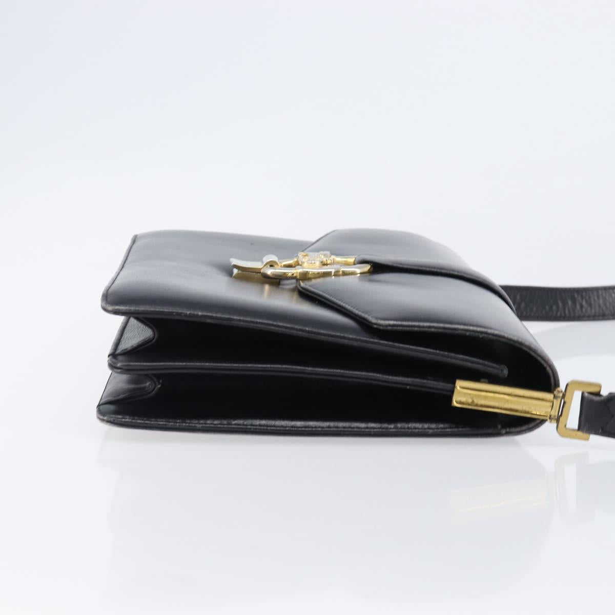 CELINE Horse Carriage Shoulder Bag Leather Black Gold Tone Auth 204631