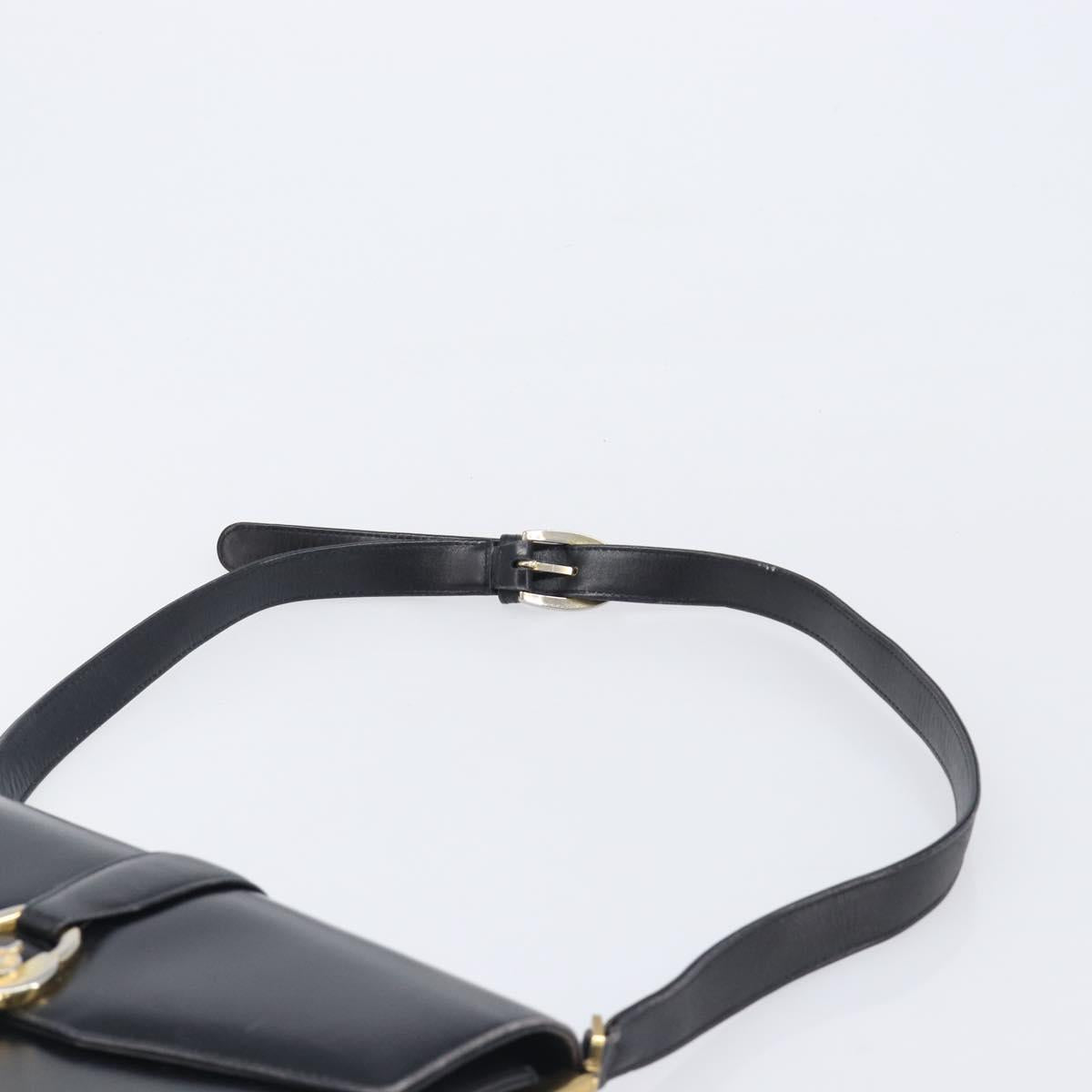 CELINE Horse Carriage Shoulder Bag Leather Black Gold Tone Auth 204631