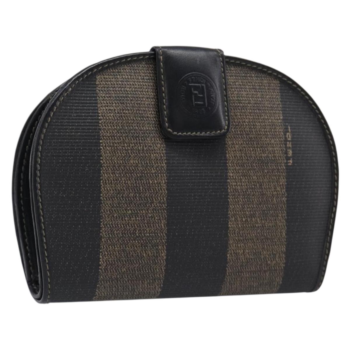 FENDI Pecan Compact Wallet PVC Leather Brown Auth 204634V